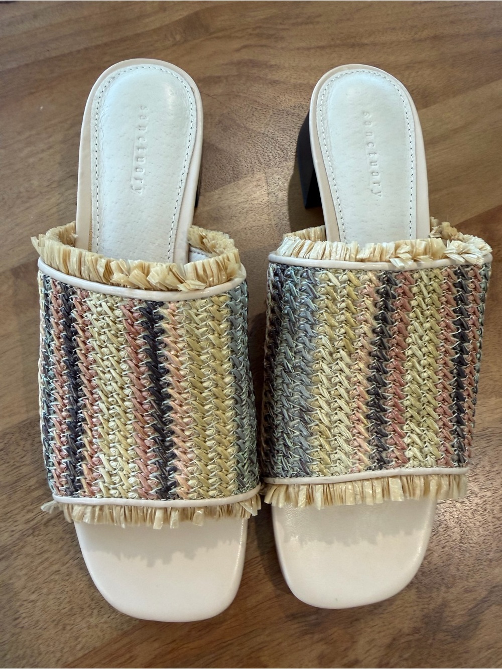 Sanctuary Raffia Multicolored Striped Fringe Slide Mules - Size 8.5